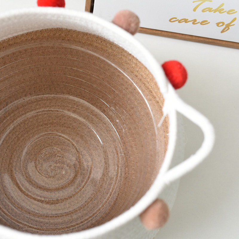 Pamut kötél Tárolókosár Pom Pom Gyerekjátékok Kézzel szőtt asztali összecsukható táska harapnivalókhoz Különféle piszkos ruhák akadályoztatók