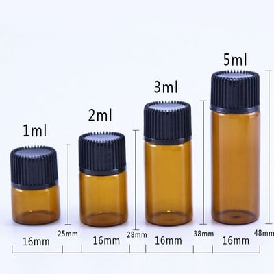 8db 1/2/3/5 ml-es mini flakon üres üveg műanyag borostyán illóolaj palack nyíláscsökkentővel újratölthető flakonok fiolák Cosmeti