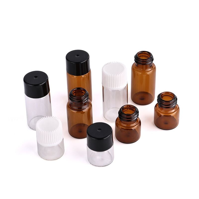8db 1/2/3/5 ml-es mini flakon üres üveg műanyag borostyán illóolaj palack nyíláscsökkentővel újratölthető flakonok fiolák Cosmeti