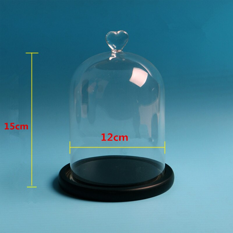 12*15cm Širdies viršaus stiklo kupolo vaza Namų puošmena Juodas pagrindas permatomas dangtelis Vestuvių rekvizitas „Pasidaryk pats“ draugo palankumo dovana