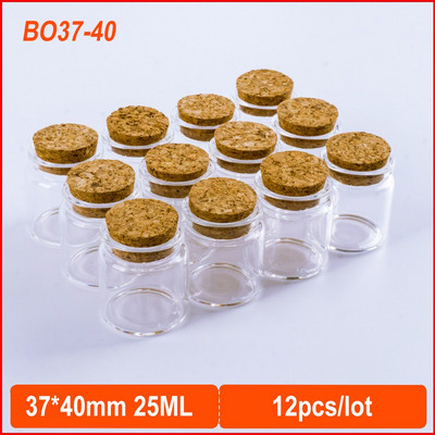 12 vnt 25 ml 37 * 40 mm mini stikliniai buteliai Mėgintuvėlis kamštienos kamštelis prieskonių buteliukų talpyklė Maži "pasidaryk pats" stiklainiai Buteliukai mažytis buteliuko stiklas
