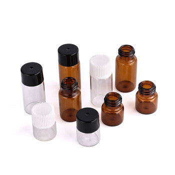 10 τμχ 1/2/3/5 ml Mini Bottle Empty Glass Plastic Amber Essential Oil Bottle with Orifice Reducer Refillable Bottles Vials Cosmeti