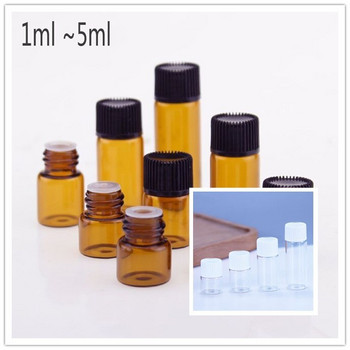 10 τμχ 1/2/3/5 ml Mini Bottle Empty Glass Plastic Amber Essential Oil Bottle with Orifice Reducer Refillable Bottles Vials Cosmeti