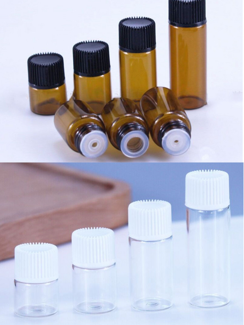 10 buc 1/2/3/5ml Mini sticla goala sticla din plastic chihlimbar de ulei esential cu orificiu reductor Sticle reîncărcabile Fiole Cosmeti