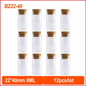 22*40mm-es 8ml-es üvegedény parafa kis átlátszó mini üveges esküvői dekorációs tartály 12db