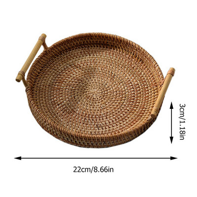 Rankų austo rotango laikymo padėklas Vaisių duonos pyragas Užkandžiai Maisto krepšelis su rankena Apvalios formos lėkštė Namų virtuvės apdaila