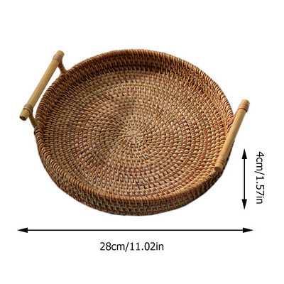 Rankų austo rotango laikymo padėklas Vaisių duonos pyragas Užkandžiai Maisto krepšelis su rankena Apvalios formos lėkštė Namų virtuvės apdaila