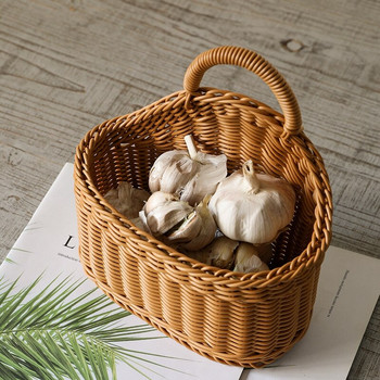 Ръчно изработени плетени висящи кошници Издръжлива кухненска кошница за съхранение с дръжка Органайзер за разни плодове Декорация за всекидневна