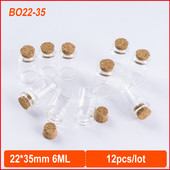 22*35mm-es 6ml-es Mini átlátszó üvegpalackok parafa dugóval barkácsolj esküvői dekoratív üvegedények kívánságpalackot 12db
