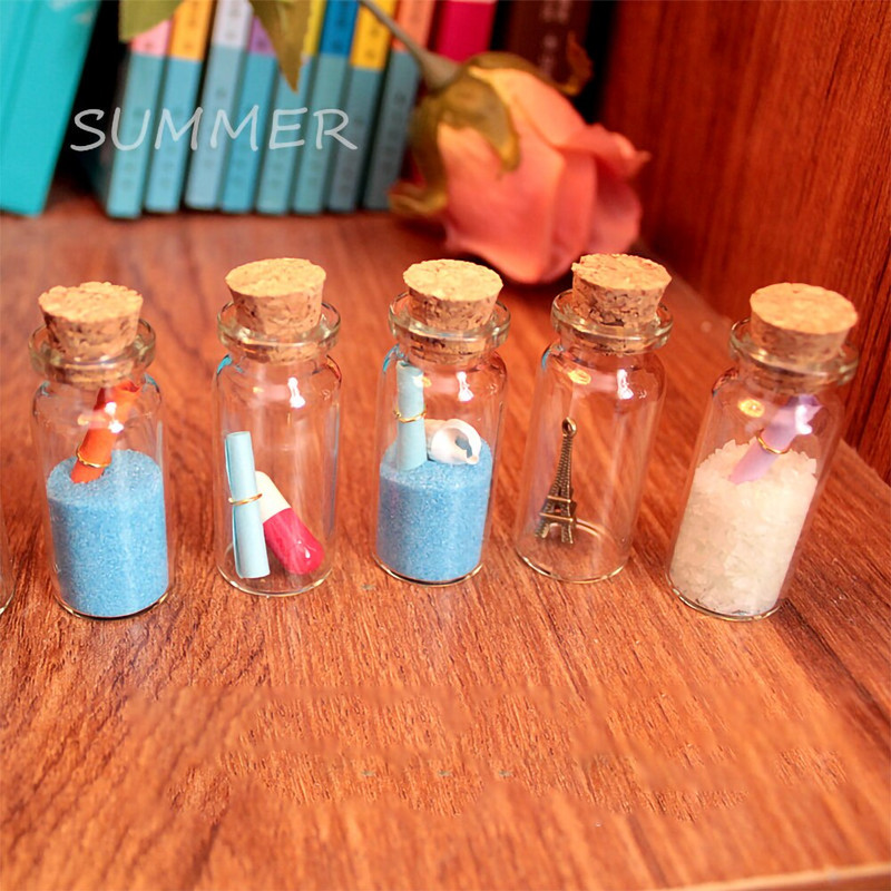 22*35mm-es 6ml-es Mini átlátszó üvegpalackok parafa dugóval barkácsolj esküvői dekoratív üvegedények kívánságpalackot 12db