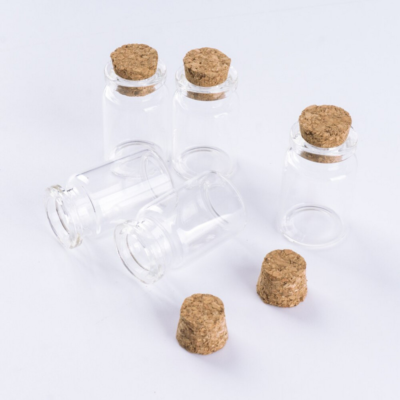 22*35mm-es 6ml-es Mini átlátszó üvegpalackok parafa dugóval barkácsolj esküvői dekoratív üvegedények kívánságpalackot 12db