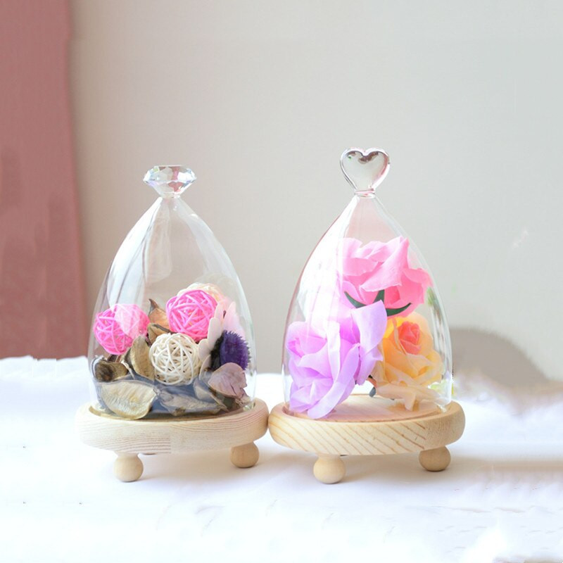 10*15 cm-es gyémánt tetejű üvegkupola váza otthoni asztaldíszítés Különböző opcionális alap átlátszó borító Esküvői kellék Születésnapi ajándék