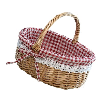 Coș de picnic din răchită Coș de picnic robust, țesut, pentru petreceri în parc Ouă și bomboane de Paște