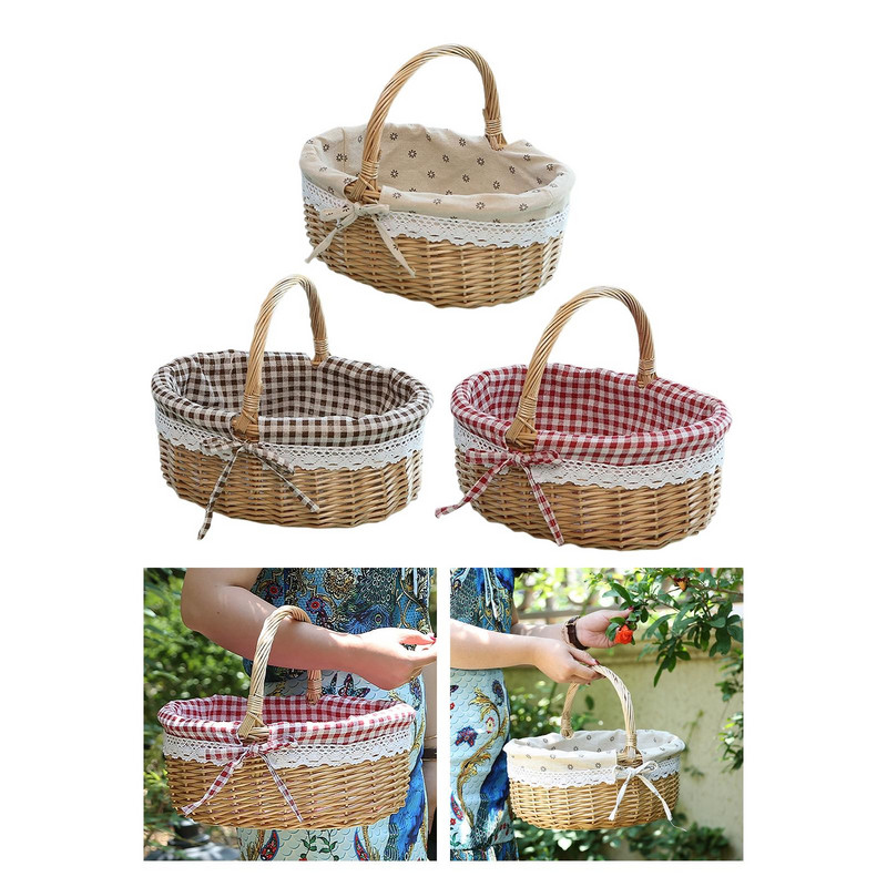 Coș de picnic din răchită Coș de picnic robust, țesut, pentru petreceri în parc Ouă și bomboane de Paște