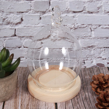 Стъклен капак за витрина със сухи цветя Стъклен капак от консервирани цветя Направи си сам прозрачен стъклен капак Любящо сърце Стъклен купол с дървена основа