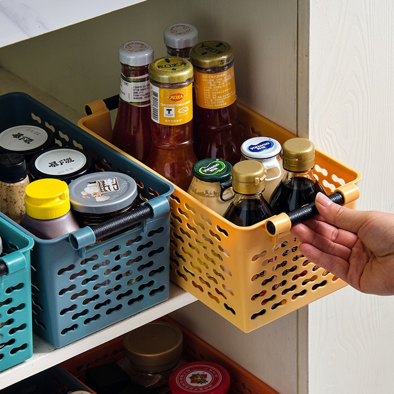 Dulap de bucătărie Organizator Sticle de condimente Coș de depozitare Coș de fructe din plastic Panier Rangement Suport pentru gustări Cutie cu articole diverse pentru jucării