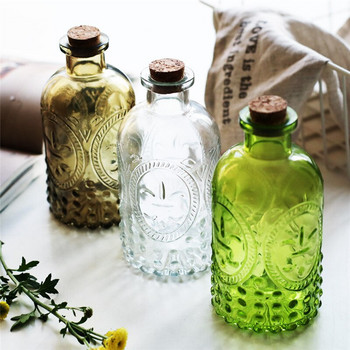 Ιαπωνικό ρετρό υδροπονικό βάζο λουλουδιών με φελλό γυαλί ανάγλυφο μπουκάλι αιθέριου ελαίου Μπουκάλι αρωματοθεραπείας Χειροτεχνία διακόσμησης σπιτιού