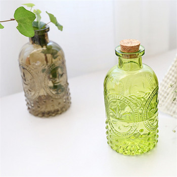 Японска ретро хидропонна ваза за цветя с коркова стъклена релефна бутилка с етерично масло Бутилка за ароматерапия Занаяти за декорация на дома