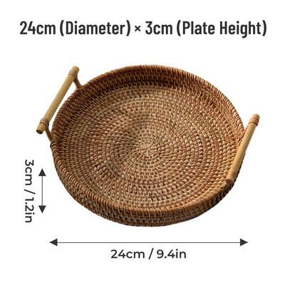 Ратанова ръчно тъкана кръгла тава Скандинавски стил Ратанова тъкан Съхранение на закуската Напитка Печене на плодове Кафе Мебели Кръгли тави Чай