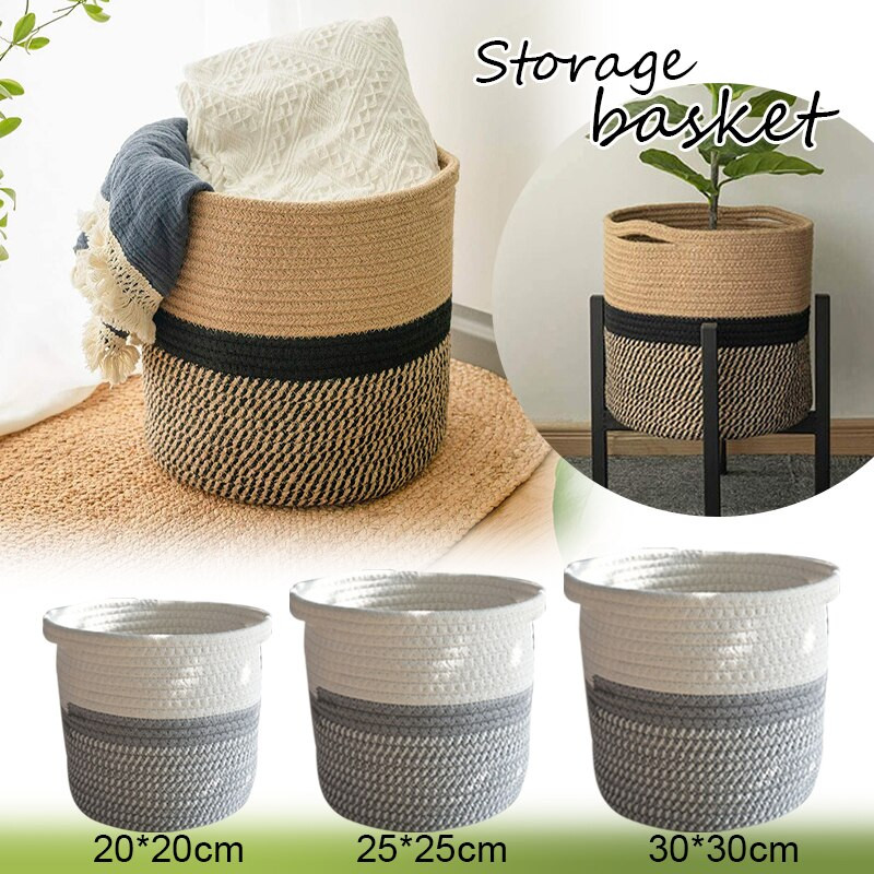 Kūrybinės medvilnės virvės meno laikymo kibiras darbalaukio šiukšlių drabužiai, valymas laikymo krepšelis, austi skalbinių krepšelis sodo gėlių vazonas