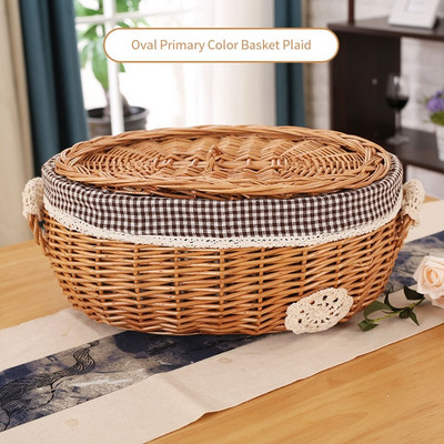 Punutud leivapuuviljade hoiustamiskorv kaanega rotangist korv Suupistemänguasjad Kosmeetikatoodete hoiustamiskarp Käsitsi valmistatud kodukaunistusega vitstest korv