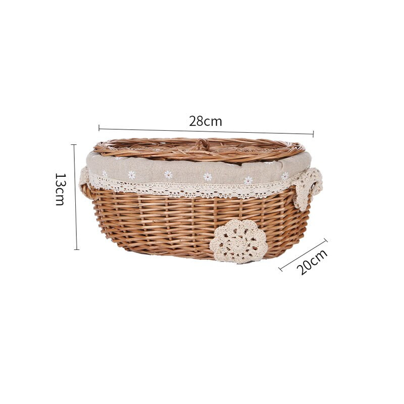 Punutud leivapuuviljade hoiustamiskorv kaanega rotangist korv Suupistemänguasjad Kosmeetikatoodete hoiustamiskarp Käsitsi valmistatud kodukaunistusega vitstest korv