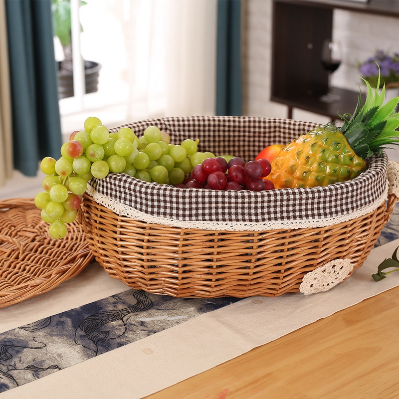Punutud leivapuuviljade hoiustamiskorv kaanega rotangist korv Suupistemänguasjad Kosmeetikatoodete hoiustamiskarp Käsitsi valmistatud kodukaunistusega vitstest korv