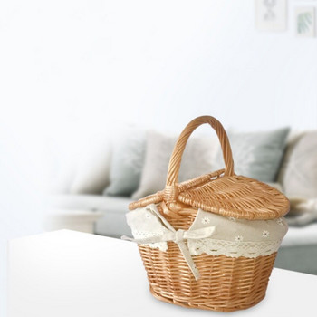 Плетена кошница за пикник Кошница Къмпинг Храна Плодове Кошница за пикник Чанти за съхранение на ръце Контейнер за напитки с капак