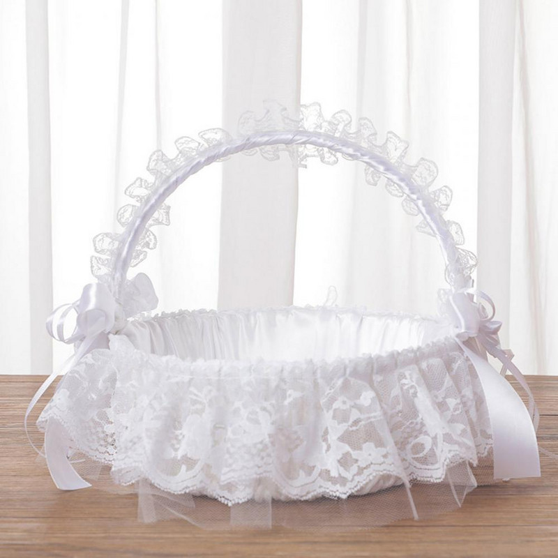 Сватбена декорация Дантела Плюшена бяла сватба Цвете Момиче Кошница с цветя Занаяти Сватбени принадлежности Булчински душ Парти консумативи Благосклонност