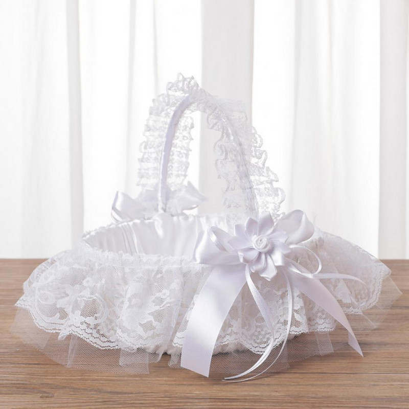 Сватбена декорация Дантела Плюшена бяла сватба Цвете Момиче Кошница с цветя Занаяти Сватбени принадлежности Булчински душ Парти консумативи Благосклонност