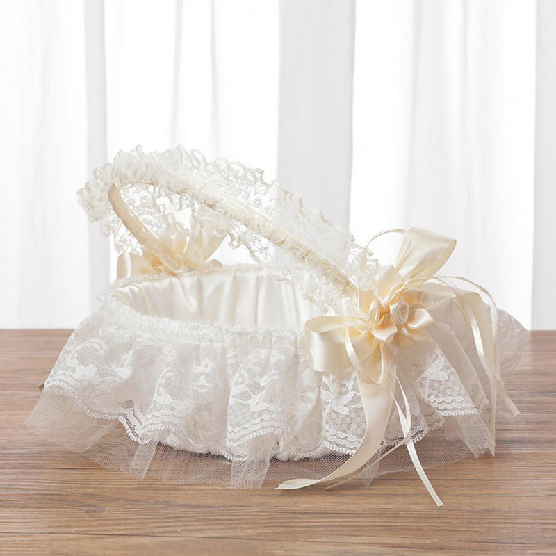 Сватбена декорация Дантела Плюшена бяла сватба Цвете Момиче Кошница с цветя Занаяти Сватбени принадлежности Булчински душ Парти консумативи Благосклонност