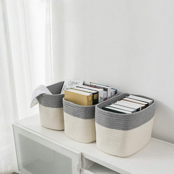 Кутия за съхранение Дишаща кошница за съхранение с голям капацитет, ръчно плетена тъкана памучна въже Съхранение и организация на дома