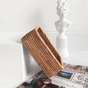 Ръчно тъкана плетена кошница от ратан Плодове Чай Снек Кошница за хляб Козметична правоъгълна кутия за съхранение Домакински кухненски консумативи
