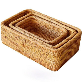 Ръчно тъкана плетена кошница от ратан Плодове Чай Снек Кошница за хляб Козметична правоъгълна кутия за съхранение Домакински кухненски консумативи