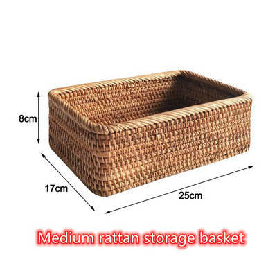 Kézzel szőtt rattan fonott kosár gyümölcs tea uzsonna kenyér kosár kozmetikai négyszögletes tárolódoboz háztartási konyhai kellékek