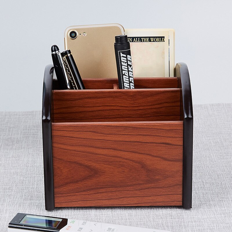 Kreatív fa asztali tárolódoboz Új multifunkcionális forgó szervező Retro üzleti irodai tárolótartály