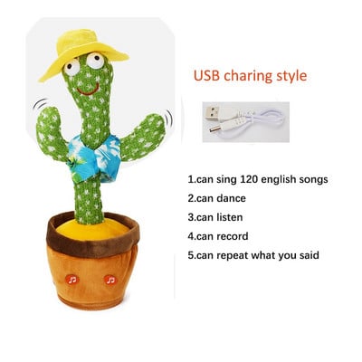 Plešući kaktus Repeat Talking Toy 120 Song Speaker Vrti se Dancing Sing Toy Talk Plišane igračke za bebe, odrasle Božićni dar