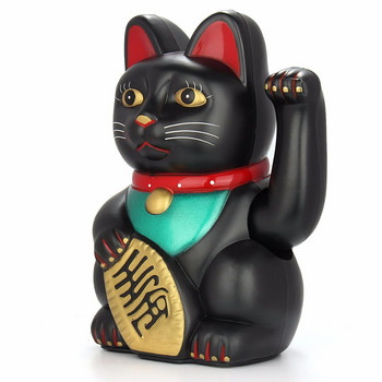 Черен 5 инча / 12,5 см фън шуй примамваща котка богатство късмет късмет размахване коте декор пет цвята магазин декорация щастливи котки добро