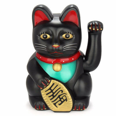 Fekete, 5 hüvelykes / 12,5 cm-es Feng Shui macska vagyonra hívó szerencse, hullámzó cica dekoráció öt színben Bolti dekoráció Lucky Cats Good