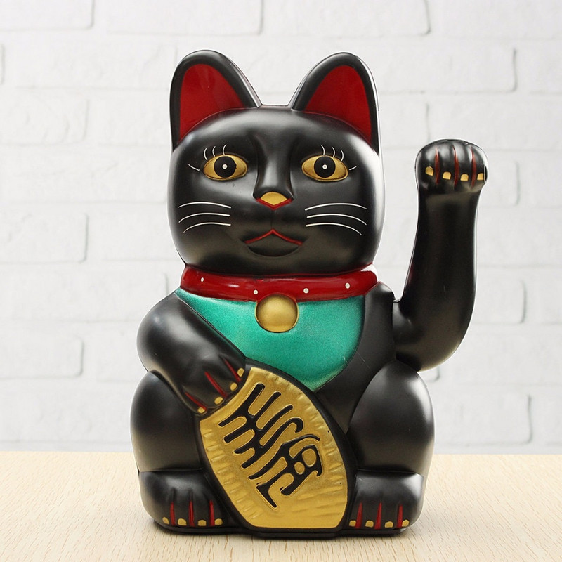 Fekete, 5 hüvelykes / 12,5 cm-es Feng Shui macska vagyonra hívó szerencse, hullámzó cica dekoráció öt színben Bolti dekoráció Lucky Cats Good