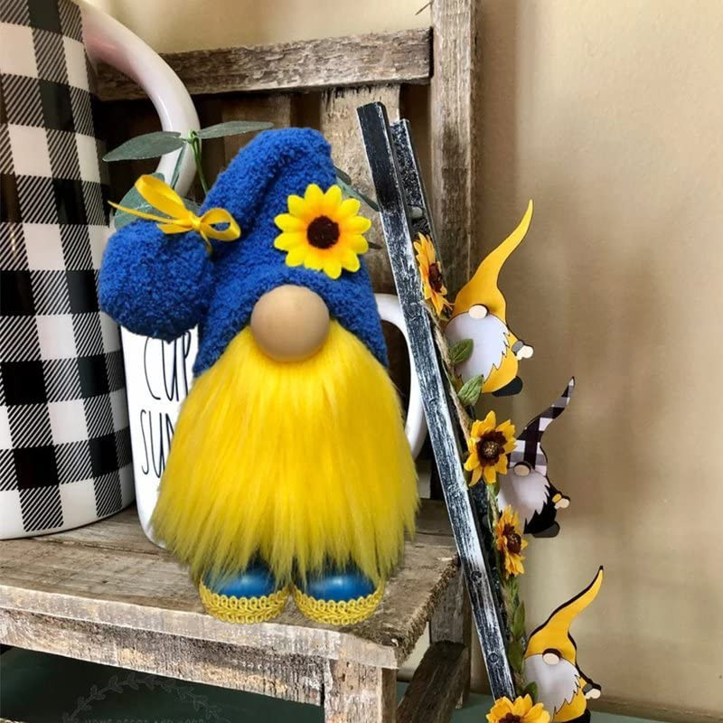 Saulėgrąžų gnomas 11,8 colio taikos nykštukas mėlynas ir geltonas nykštukas Ukrainos vėliava Pavasario nykštukai Namų puošmenų papuošalai Papuošalai