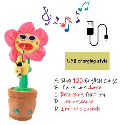 Táncoló kaktusz beszélő plüss babajáték gyermek születésnapi ajándék, amely énekelni és táncolni képes Interaktív táncoló kaktusz játék