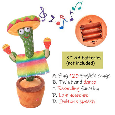 Táncoló kaktusz beszélő plüss babajáték gyermek születésnapi ajándék, amely énekelni és táncolni képes Interaktív táncoló kaktusz játék