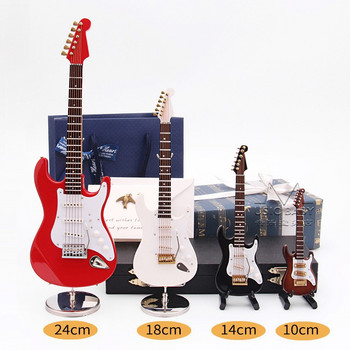 Мини електрическа китара, дървен миниатюрен модел на китара, музикален инструмент, китара, декорация, подарък, декор за спалня, хол U2701
