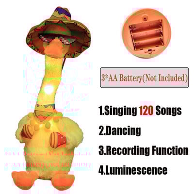 Gražus šokantis antis kalbantis žaislas USB įkrovimas Garso įrašas Kartojimas Lėlė Kawaii Duck Vaikai Švietimas Žaislai Dovana gimtadienio dovana