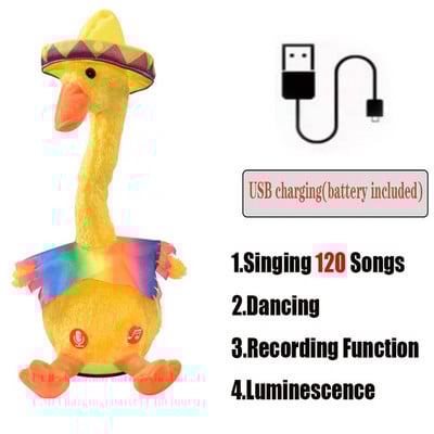 Gražus šokantis antis kalbantis žaislas USB įkrovimas Garso įrašas Kartojimas Lėlė Kawaii Duck Vaikai Švietimas Žaislai Dovana gimtadienio dovana