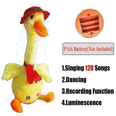 Gražus šokantis antis kalbantis žaislas USB įkrovimas Garso įrašas Kartojimas Lėlė Kawaii Duck Vaikai Švietimas Žaislai Dovana gimtadienio dovana