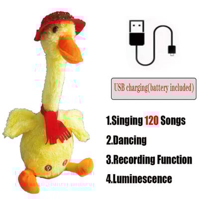 Gražus šokantis antis kalbantis žaislas USB įkrovimas Garso įrašas Kartojimas Lėlė Kawaii Duck Vaikai Švietimas Žaislai Dovana gimtadienio dovana