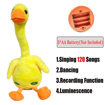 Gražus šokantis antis kalbantis žaislas USB įkrovimas Garso įrašas Kartojimas Lėlė Kawaii Duck Vaikai Švietimas Žaislai Dovana gimtadienio dovana