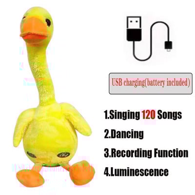 Gražus šokantis antis kalbantis žaislas USB įkrovimas Garso įrašas Kartojimas Lėlė Kawaii Duck Vaikai Švietimas Žaislai Dovana gimtadienio dovana